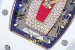 Richard Mille RM07 Ladies White Ceramic ZF Red Dial on ZF Factory 31.5mmx12mm Sol Yan Kasa Kalınlık ve Fırçalanmış Yüzey Profili — Kadran ve Bezel Görünümü