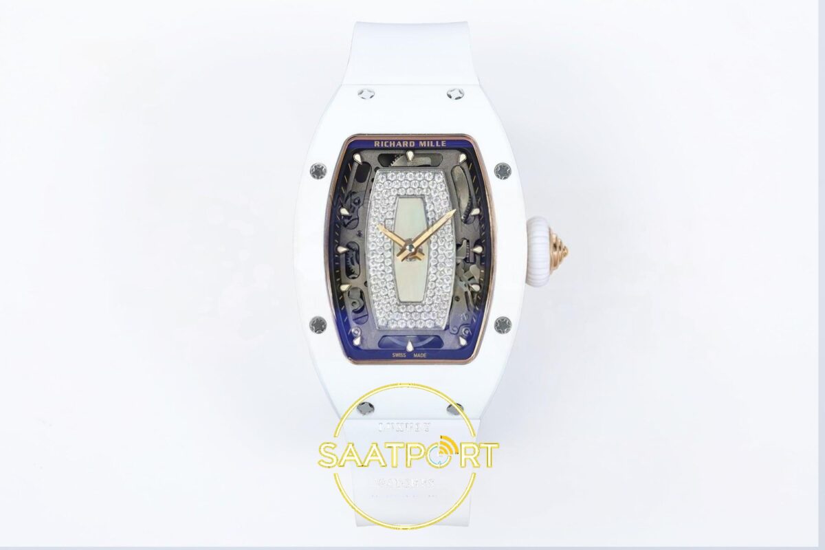 Richard Mille RM07 Ladies White Ceramic ZF White Dial on ZF Factory 31.5mmx12mm Ön Cephe Kadran ve Kasa Görünümü Super Clone ETA — Kadran ve Bezel Görünümü