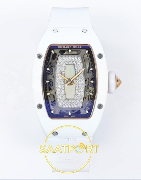Richard Mille RM07 Ladies White Ceramic ZF White Dial on ZF Factory 31.5mmx12mm Ön Cephe Kadran ve Kasa Görünümü Super Clone ETA