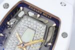 Richard Mille RM07 Ladies White Ceramic ZF White Dial on ZF Factory 31.5mmx12mm Yatay Kasa, Bezel ve Kordon Bütünlüğü Super Clone — Kadran ve Bezel Görünümü