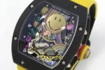 Richard Mille RM88 Tourbillon Smiley Black Ceramic RMF on Yellow ZF Factory 41mmx17mm Sağ 45 Derece Çapraz Kasa ve Kurma Tepesi — Kadran ve Bezel Görünümü