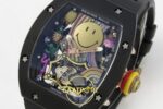 Richard Mille RM88 Tourbillon Smiley Black Ceramic RMF on Black ZF Factory 41mmx17mm Sağ 45 Derece Çapraz Kasa ve Kurma Tepesi — Kadran ve Bezel Görünümü
