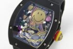 Richard Mille RM88 Tourbillon Smiley Black Ceramic RMF on Black ZF Factory 41mmx17mm Sağ 45 Derece Çapraz Kasa ve Kurma Tepesi — Kadran ve Bezel Görünümü