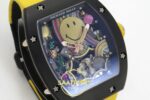 Richard Mille RM88 Tourbillon Smiley Black Ceramic RMF on Yellow ZF Factory 41mmx17mm Sol 45 Derece Çapraz Kasa ve Bezel Profili — Kadran ve Bezel Görünümü