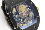 Richard Mille RM88 Tourbillon Smiley Black Ceramic RMF on Black ZF Factory 41mmx17mm Sol 45 Derece Çapraz Kasa ve Bezel Profili — Kadran ve Bezel Görünümü