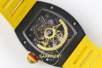 Richard Mille RM88 Tourbillon Smiley White Ceramic RMF on Yellow ZF Factory 41mmx17mm Arka Kapak Gravür ve Super Clone Mekanizma — Kadran ve Bezel Görünümü
