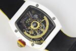 Richard Mille RM88 Tourbillon Smiley White Ceramic RMF on Yellow ZF Factory 41mmx17mm Arka Kapak Gravür ve Super Clone Mekanizma — Kadran ve Bezel Görünümü