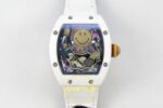 Richard Mille RM88 Tourbillon Smiley White Ceramic RMF on White ZF Factory 41mmx17mm Kadran İndeks ve İbre Detay Yakın Çekim — Kadran ve Bezel Görünümü
