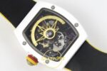 Richard Mille RM88 Tourbillon Smiley White Ceramic RMF on Yellow ZF Factory 41mmx17mm Orijinal Toka Kilidi ve Kordon İç Detayı — Kadran ve Bezel Görünümü