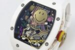 Richard Mille RM88 Tourbillon Smiley White Ceramic RMF on White ZF Factory 41mmx17mm Sağ 45 Derece Çapraz Kasa ve Kurma Tepesi — Kadran ve Bezel Görünümü