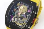 Richard Mille RM88 Tourbillon Smiley White Ceramic RMF on Yellow ZF Factory 41mmx17mm Sağ 45 Derece Çapraz Kasa ve Kurma Tepesi — Kadran ve Bezel Görünümü