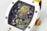 Richard Mille RM88 Tourbillon Smiley White Ceramic RMF on Yellow ZF Factory 41mmx17mm Sağ 45 Derece Çapraz Kasa ve Kurma Tepesi — Kadran ve Bezel Görünümü