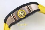 Richard Mille RM88 Tourbillon Smiley White Ceramic RMF on Yellow ZF Factory 41mmx17mm Sağ Yan Kurma Tepesi ve Kasa Koruma Detayı — Kadran ve Bezel Görünümü