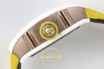 Richard Mille RM88 Tourbillon Smiley White Ceramic RMF on Yellow ZF Factory 41mmx17mm Sağ Yan Kurma Tepesi ve Kasa Koruma Detayı — Kadran ve Bezel Görünümü