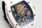 Richard Mille RM88 Tourbillon Smiley White Ceramic RMF on White ZF Factory 41mmx17mm Sol 45 Derece Çapraz Kasa ve Bezel Profili — Kadran ve Bezel Görünümü