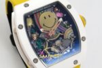 Richard Mille RM88 Tourbillon Smiley White Ceramic RMF on Yellow ZF Factory 41mmx17mm Sol 45 Derece Çapraz Kasa ve Bezel Profili — Kadran ve Bezel Görünümü