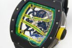 Richard Mille ZGF Custom Made RM061 Black Ceramic Green Inner ZF Factory 43mmx15mm Sağ 45 Derece Çapraz Kasa ve Kurma Tepesi — Kadran ve Bezel Görünümü