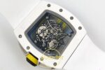 Richard Mille ZGF Custom Made RM061 White Ceramic with Titanium ZF Factory 43mmx15mm Gece Fosfor (Super-LumiNova) ve Kadran Detay — Kadran ve Bezel Görünümü