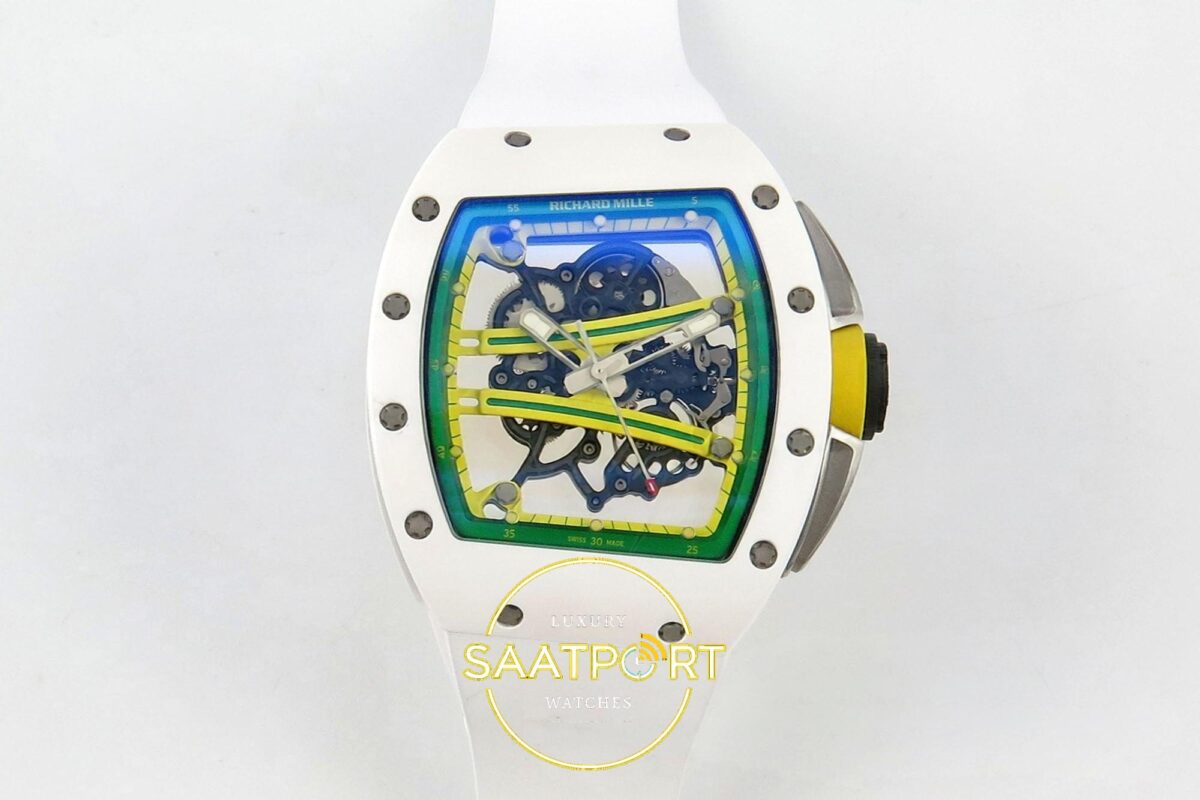 Richard Mille ZGF Custom Made RM061 White Ceramic with Titanium ZF Factory 43mmx15mm Ön Cephe Kadran ve Kasa Görünümü Super Clone