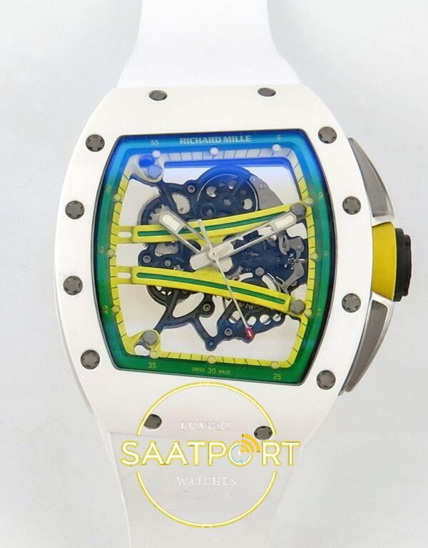 Richard Mille ZGF Custom Made RM061 White Ceramic with Titanium ZF Factory 43mmx15mm Ön Cephe Kadran ve Kasa Görünümü Super Clone