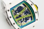 Richard Mille ZGF Custom Made RM061 White Ceramic with Titanium ZF Factory 43mmx15mm Sol 45 Derece Çapraz Kasa ve Bezel Profili — Kadran ve Bezel Görünümü