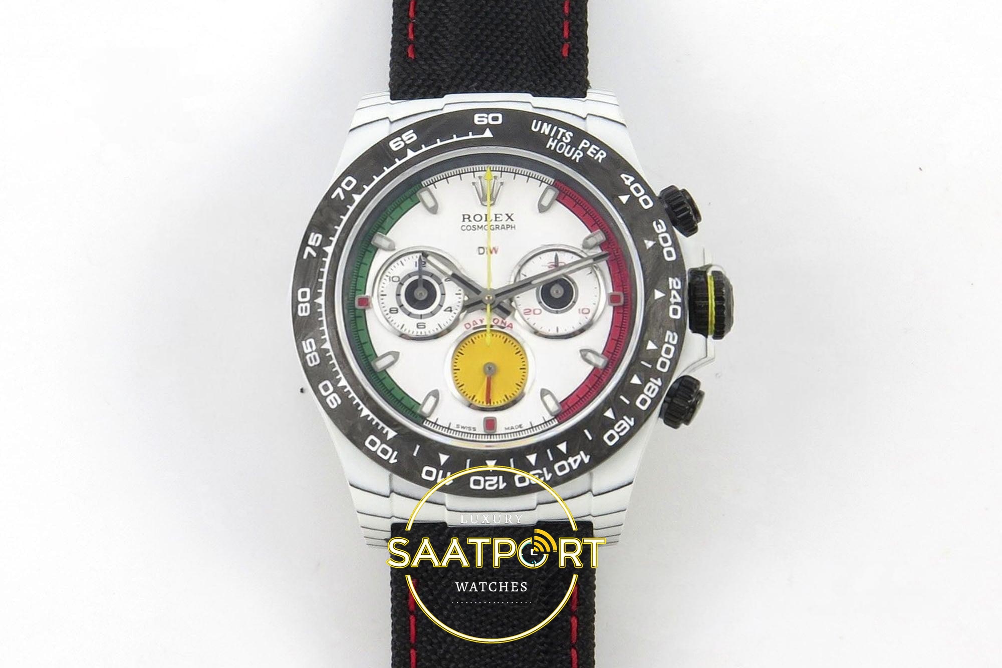 Rolex Daytona DIW Porsche 911 S/T White Carbon SONIC 40mmx12.5mm NTPT Siyah Kadran SONIC Factory Super Clone ETA Saat - Ön Cephe Kadran ve Kasa Görünümü Rolex Daytona DIW Porsche 911 S/T White Carbon SONIC SONIC Factory 40mmx12.5mm Ön Cephe Kadran ve Kasa Görünümü Super Clone ETA