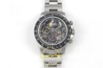 Rolex Daytona Montoya SONIC Carbon Bezel Skeleton Dial on SONIC Factory 40mmx12.2mm Kadran İndeks ve İbre Detay Yakın Çekim Super — Kadran ve Bezel Görünümü