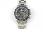 Rolex Daytona Montoya SONIC Carbon Bezel Skeleton Dial on SONIC Factory 40mmx12.2mm Ön Cephe Kadran ve Kasa Görünümü Super Clone — Kadran ve Bezel Görünümü