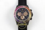 Rolex Daytona SONIC Black Ceramic Case Black Rainbow Dial SONIC Factory 40mmx12.5mm Kadran İndeks ve İbre Detay Yakın Çekim Super — Kadran ve Bezel Görünümü