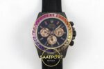 Rolex Daytona SONIC Black Ceramic Case Black Rainbow Dial SONIC Factory 40mmx12.5mm Ön Cephe Kadran ve Kasa Görünümü Super Clone — Kadran ve Bezel Görünümü