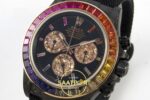 Rolex Daytona SONIC Black Ceramic Case Black Rainbow Dial SONIC Factory 40mmx12.5mm Sağ 45 Derece Çapraz Kasa ve Kurma Tepesi — Kadran ve Bezel Görünümü