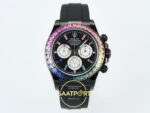Rolex Daytona SONIC RXF Colored diamond bezel Black dial SONIC Factory 40mmx12.5mm Ön Cephe Kadran ve Kasa Görünümü Super Clone — Kadran ve Bezel Görünümü