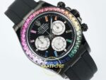 Rolex Daytona SONIC RXF Colored diamond bezel Black dial SONIC Factory 40mmx12.5mm Sağ 45 Derece Çapraz Kasa ve Kurma Tepesi — Kadran ve Bezel Görünümü