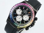 Rolex Daytona SONIC RXF Colored diamond bezel Black dial SONIC Factory 40mmx12.5mm Sol 45 Derece Çapraz Kasa ve Bezel Profili — Kadran ve Bezel Görünümü