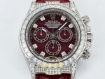 Rolex Daytona SONIC RXF Deep red Diamond bezel, diamond SONIC Factory 40mmx12.5mm Kadran İndeks ve İbre Detay Yakın Çekim Super — Kadran ve Bezel Görünümü