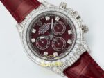 Rolex Daytona SONIC RXF Deep red Diamond bezel, diamond SONIC Factory 40mmx12.5mm Sağ 45 Derece Çapraz Kasa ve Kurma Tepesi — Kadran ve Bezel Görünümü