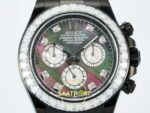 Rolex Daytona SONIC RXF Diamond bezel Multicolor dial Black SONIC Factory 40mmx12.5mm Kadran İndeks ve İbre Detay Yakın Çekim — Kadran ve Bezel Görünümü