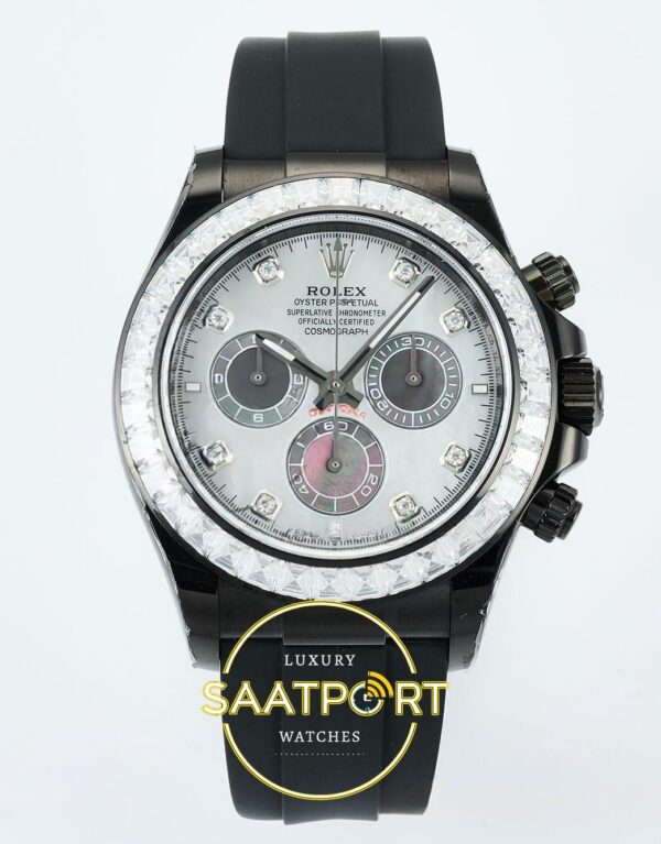 Rolex Daytona SONIC RXF Diamond bezel Pearl mother pearl SONIC Factory 40mmx12.5mm Ön Cephe Kadran ve Kasa Görünümü Super Clone