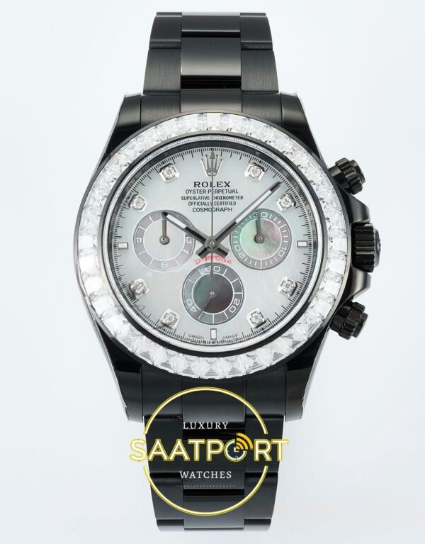 Rolex Daytona SONIC RXF Diamond bezel Pearl mother pearl SONIC Factory 40mmx12.5mm Ön Cephe Kadran ve Kasa Görünümü Super Clone