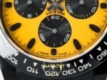 Rolex Daytona SONIC RXF Electroplated black bezel yellow dial SONIC Factory 40mmx12.5mm Sağ Yan Kurma Tepesi ve Kasa Koruma — Kadran ve Bezel Görünümü