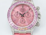 Rolex Daytona SONIC RXF Pink diamond bezel Pink dial SONIC Factory 40mmx12.5mm Kadran İndeks ve İbre Detay Yakın Çekim Super — Kadran ve Bezel Görünümü