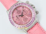 Rolex Daytona SONIC RXF Pink diamond bezel Pink dial SONIC Factory 40mmx12.5mm Sağ 45 Derece Çapraz Kasa ve Kurma Tepesi Profili — Kadran ve Bezel Görünümü