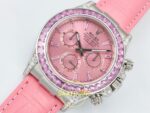Rolex Daytona SONIC RXF Pink diamond bezel Pink dial SONIC Factory 40mmx12.5mm Sol 45 Derece Çapraz Kasa ve Bezel Profili Super — Kadran ve Bezel Görünümü