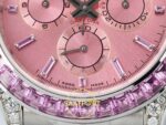 Rolex Daytona SONIC RXF Pink diamond bezel Pink dial SONIC Factory 40mmx12.5mm Sol Yan Kasa Kalınlık ve Fırçalanmış Yüzey Profili — Kadran ve Bezel Görünümü