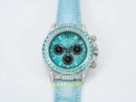 Rolex Daytona SONIC RXF Turquoise dial Diamond bezel diamond SONIC Factory 40mmx12.5mm Ön Cephe Kadran ve Kasa Görünümü Super — Kadran ve Bezel Görünümü