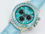 Rolex Daytona SONIC RXF Turquoise dial Diamond bezel diamond SONIC Factory 40mmx12.5mm Sol 45 Derece Çapraz Kasa ve Bezel Profili — Kadran ve Bezel Görünümü