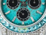 Rolex Daytona SONIC RXF Turquoise dial Diamond bezel diamond SONIC Factory 40mmx12.5mm Sol Yan Kasa Kalınlık ve Fırçalanmış Yüzey — Kadran ve Bezel Görünümü