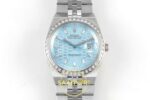 Rolex Land Dweller 127335 2F Ice Blue Textured Dial ZF Factory 40mmx10.3mm Kadran İndeks ve İbre Detay Yakın Çekim Super Clone — Kadran ve Bezel Görünümü