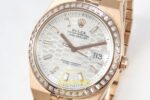 Rolex Land Dweller 127335 2F White Textured Dial Diamonds ZF Factory 40mmx10.3mm Sağ 45 Derece Çapraz Kasa ve Kurma Tepesi — Kadran ve Bezel Görünümü