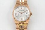 Rolex Land Dweller 127335 DIWF White Textured Dial on ZF Factory 40mmx10.3mm Kadran İndeks ve İbre Detay Yakın Çekim Super Clone — Kadran ve Bezel Görünümü